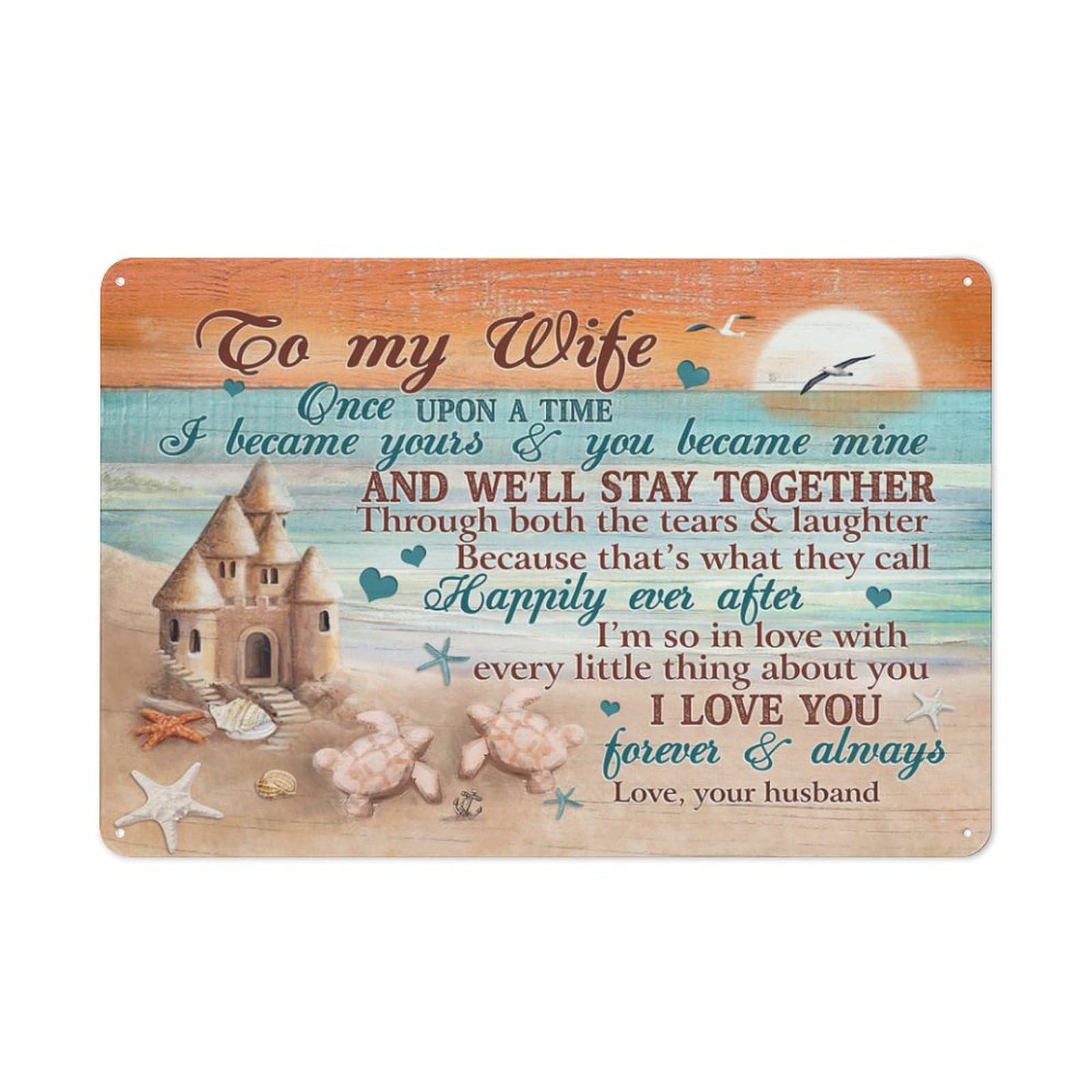 Rustic Metal Tin Sign, Retro Turtle Wife Theme Wall Art, Husband To Wife Home Bedroom Gift 12x8 Inch