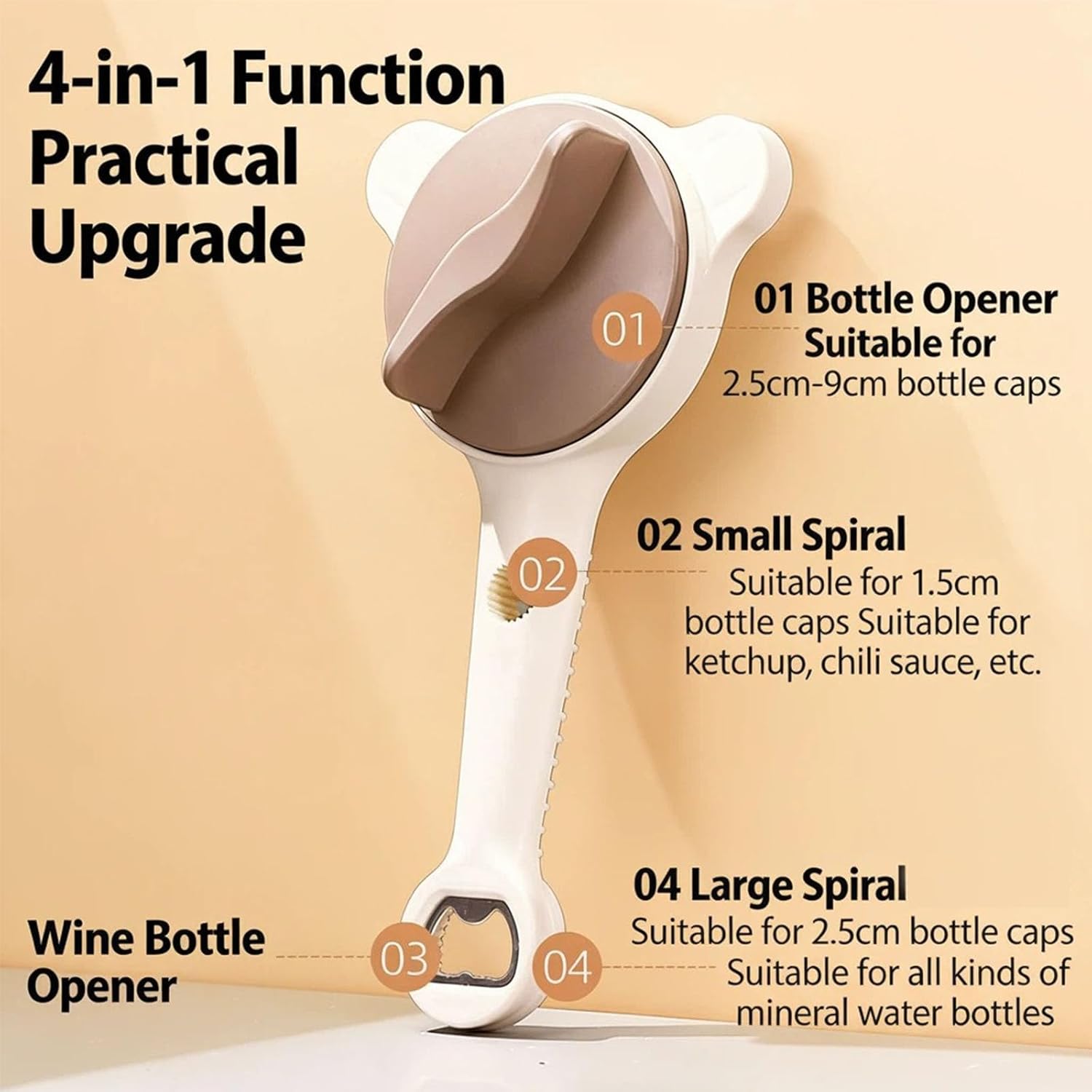 4 in 1 Jar Opener, Adjustable 3-Claw Bottle Opener with Non-Slip Stainless Steel Teeth, Multi-Size Lid Remover for Jars Cans Wine Bottles, Effortless Kitchen Tool for Seniors & Arthritis Sufferers (3)