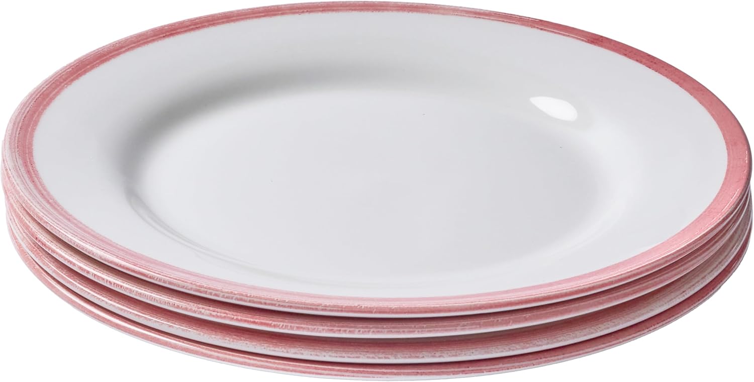 Portmeirion Potter's Brushstroke Dinner Plate (Set of 4) - 10.5" Earthenware Plate with Classic Brushstrokes - Microwave, Dishwasher, Freezer, Oven Safe - Ideal Modern Dinnerware Set (Red)