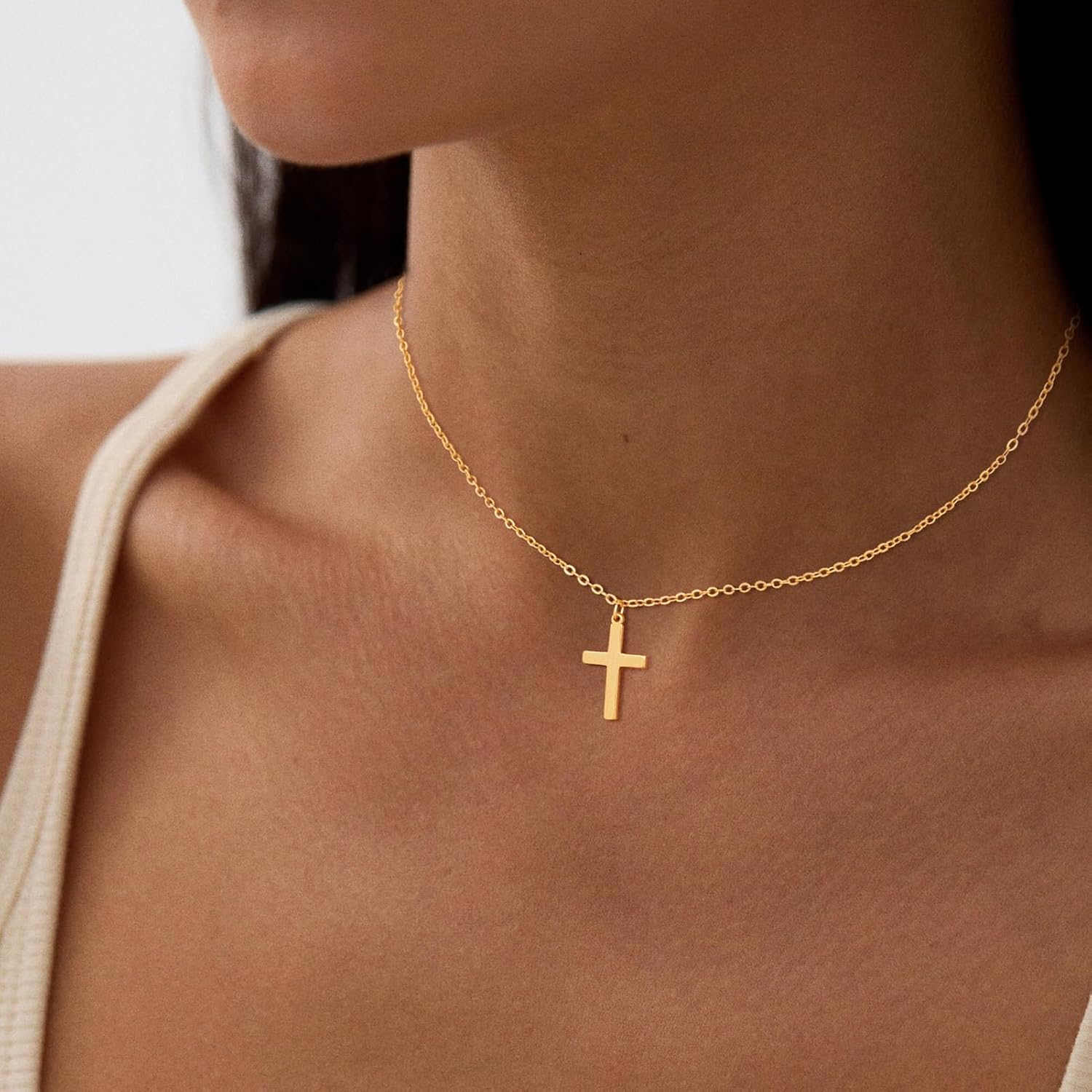 LEXODY Cross Necklace for Women, 14K Gold Silver Plated Dainty Small Cubic Zirconia Cross Pendant Necklace Simple Trendy Gold Diamond Choker Faith Jewelry Religious Minimalist Gift - Image 3