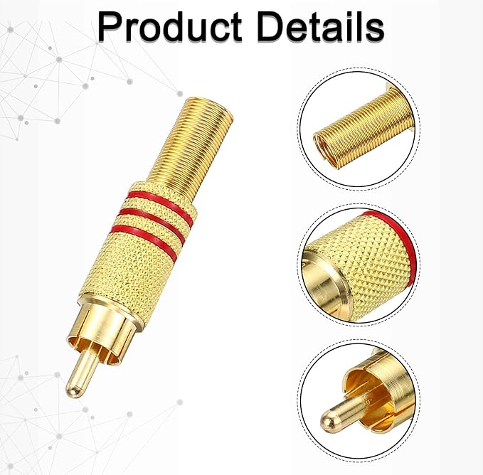 10 Conectores RCA Macho Dorado para Audio MECCANIXITY miniatura 5