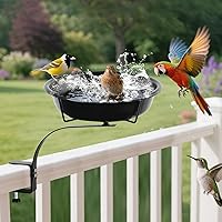 lounginglife 10.6-Inch Deck Mounted Bird Bath for Railings - Metal Outdoor Birdbath with Adjustable Clamp, Balcony Fence Garden Feeder