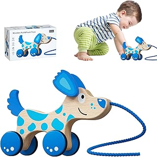 Baby Toys Pull Toy Dog for Toddlers 1-3 Toddler Pulling Toy Wood Toddler Toy Wooden Pull Toy Pull Along Wood Toy Pull Dog Toy for Toddler Stem Push and Pull Toys Pull String Toys