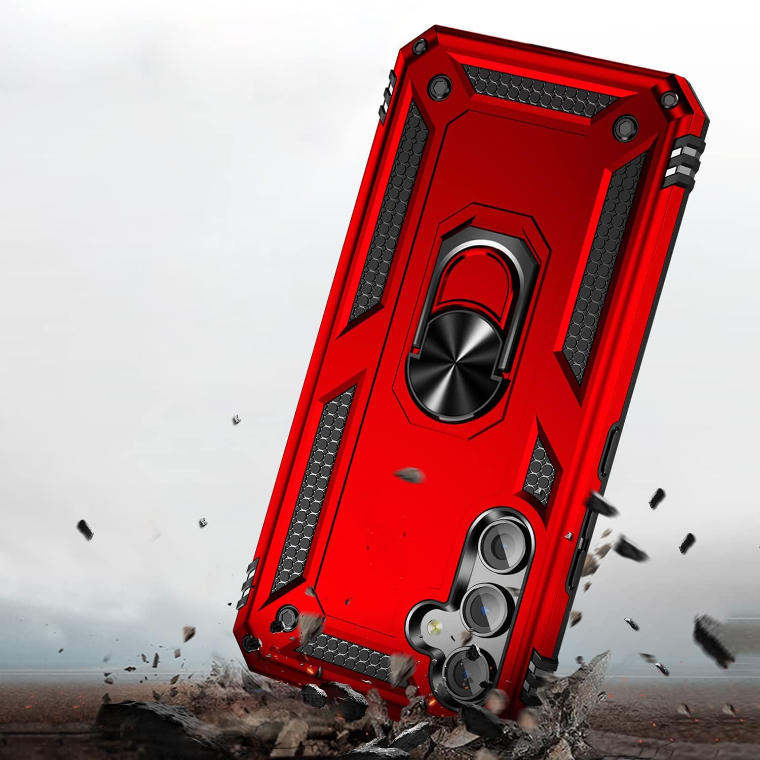 SaharaCase Military Kickstand Series Case Cover for Samsung A54 5G (2023) [Shockproof Bumper] - Holder/Kickstand/Belt Clip - Rugged Protection Anti-Slip Grip Slim Fit (Red)