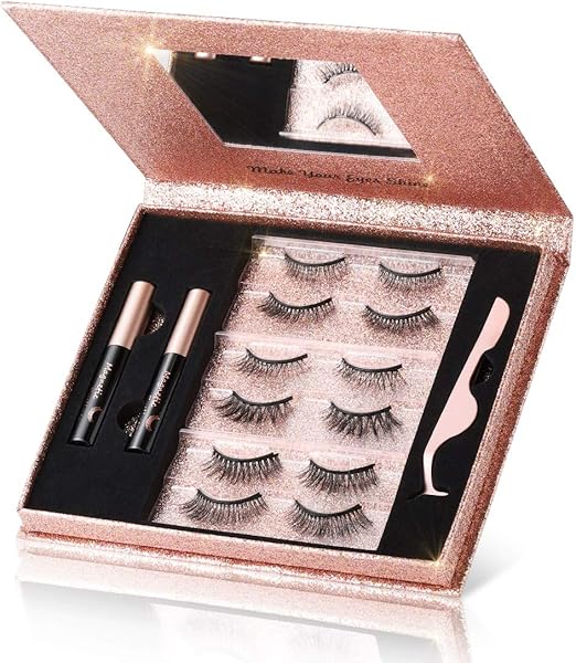 Eyelashes with Eyeliner, 6 Pairs 3D Natural Look