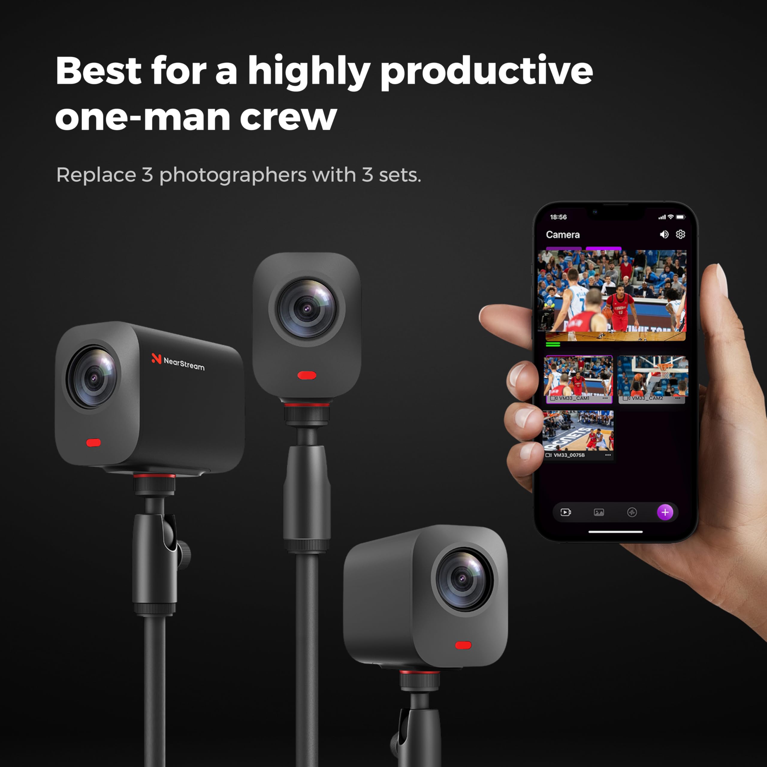NearStream VM33 2K Wireless Streaming-Kamera, 40x Hybrid-Zoom (10x optisch, 4X digital), 8-AI-Mikrofone mit Rauschunterdrückung, 6-Stunden-Akku, Multi-Cam, für YouTube, Twitch, Kirche und Sport