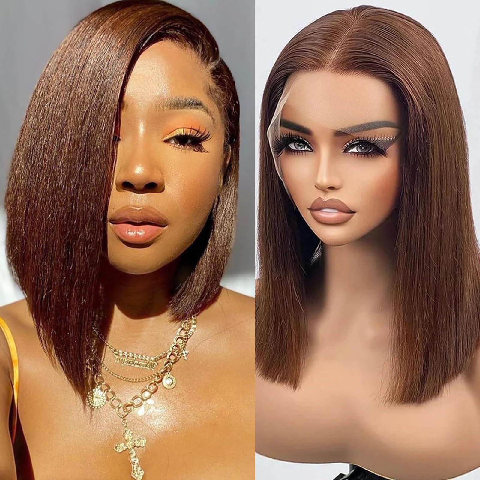 Choclate Brown Bob Wig Human Hair Short Bob Wigs For Women Straight Bob Lace Front Wigs Human Hair 12 Inch Glueless 180 Density 13x4 HD Frontal Lace