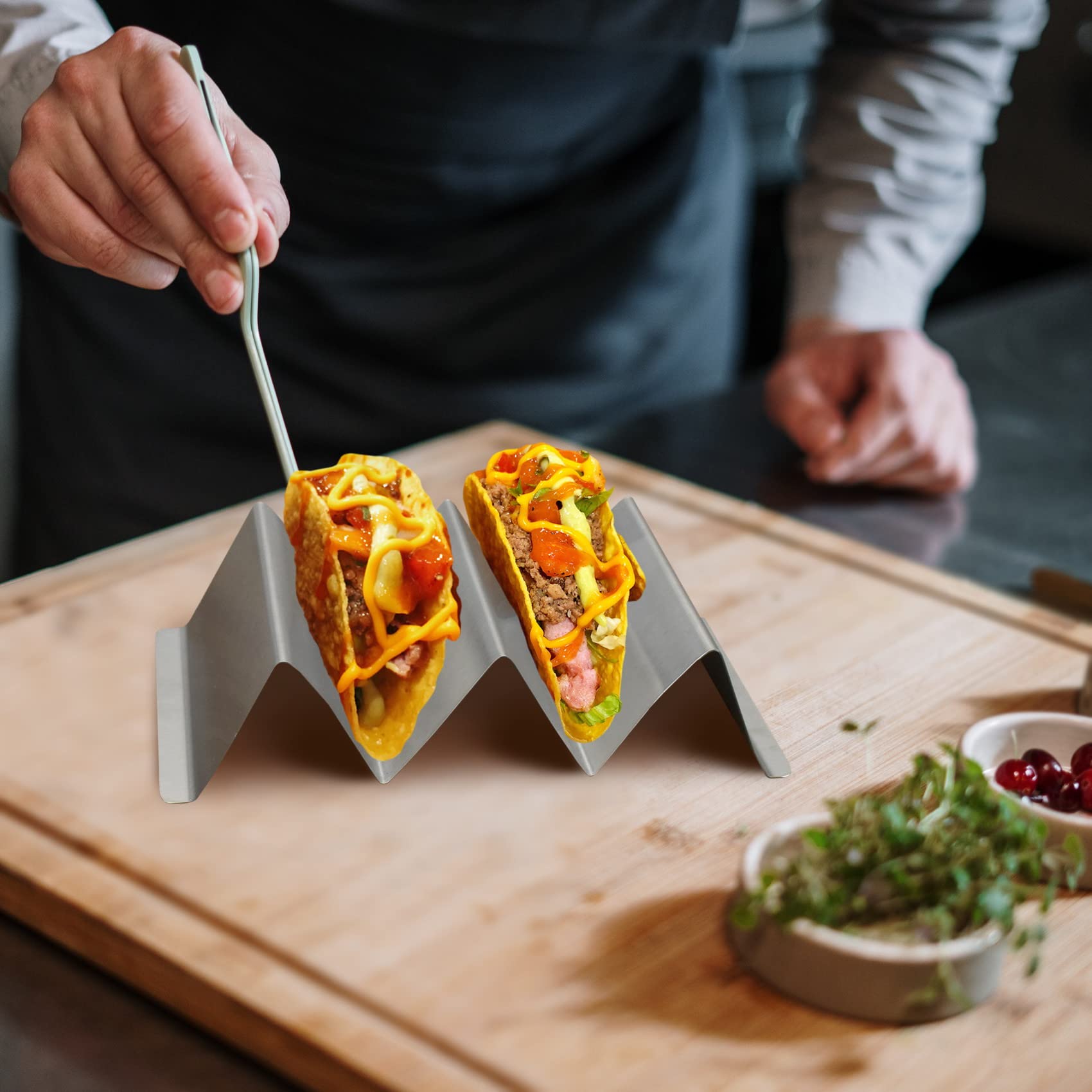 Supports à Tacos En Inox (Lot De 6) - Chacun Tient 2 Tacos, Pour Four, BBQ Et Lave-Vaisselle
