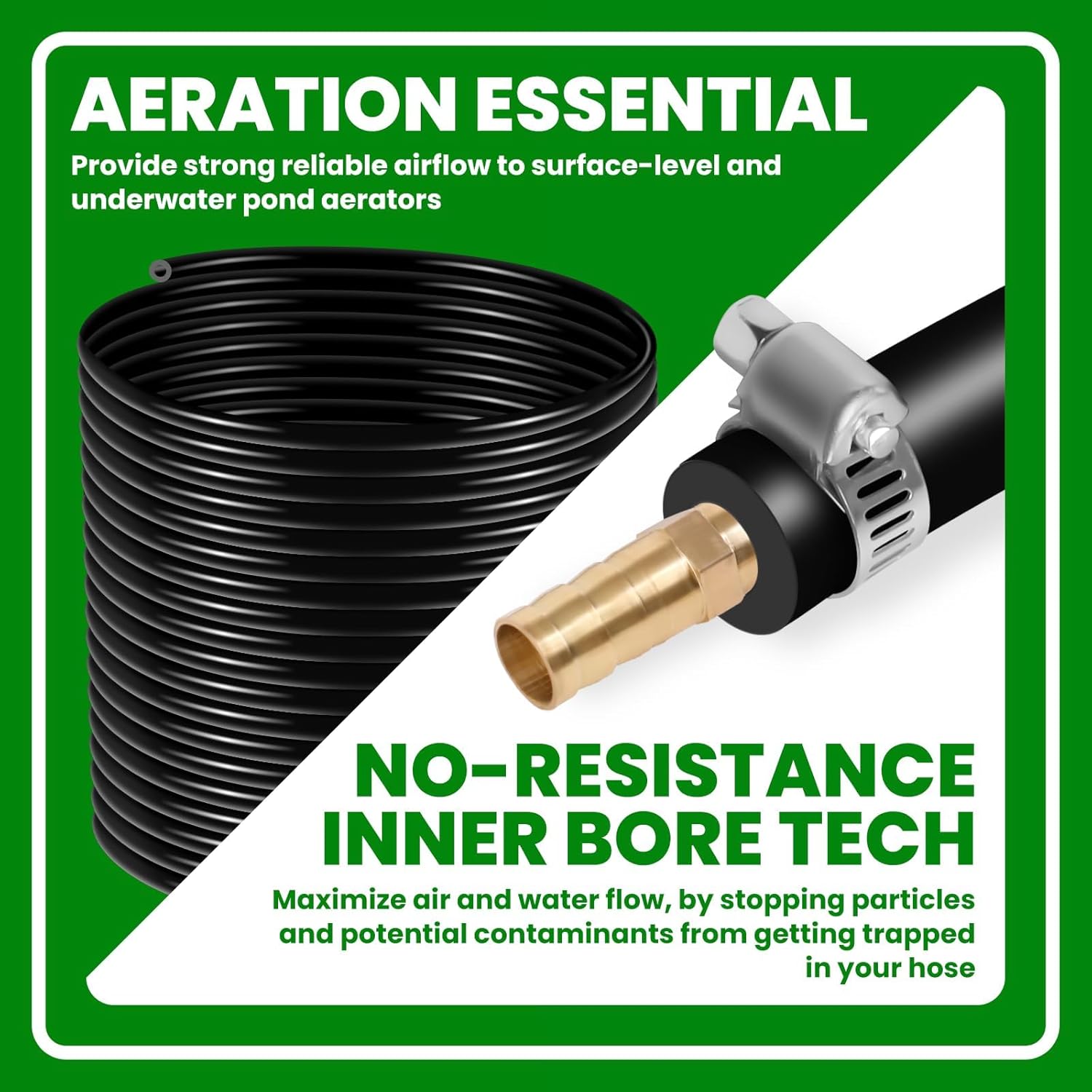 3/8 inch Self Sinking Aeration Hose, 656 Feet Weighted Pond Aerator Hose Kit with 4 Stainless Steel and 4 Copper Menders Use for Aquaculture,Garden,Pond Lake Aeration of Aeration