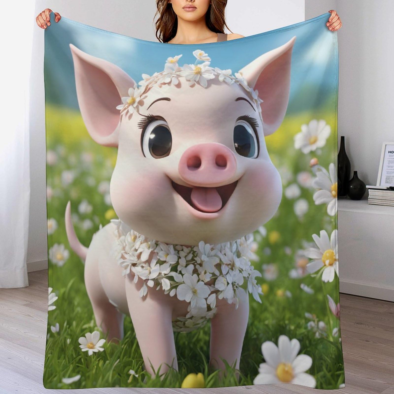 Couverture en cochon mignon plaid chaud en flannel 180x200 idée cadeau pour lit et canapé