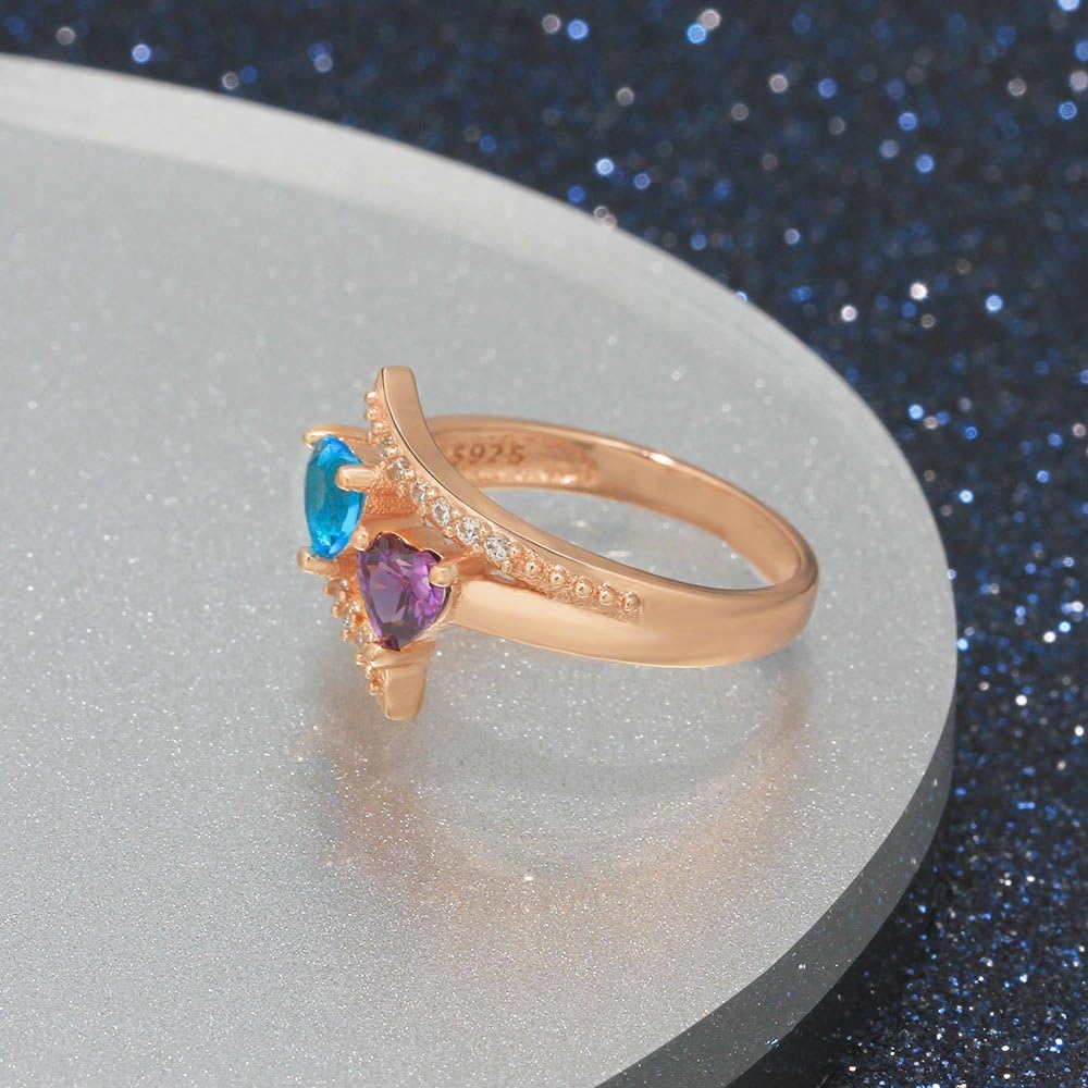Personalized Mothers Rings Promise Rings for Her Customized Name Rings for Women with 2 Simulated Birthstones Engagement Wedding Jewelry for Women