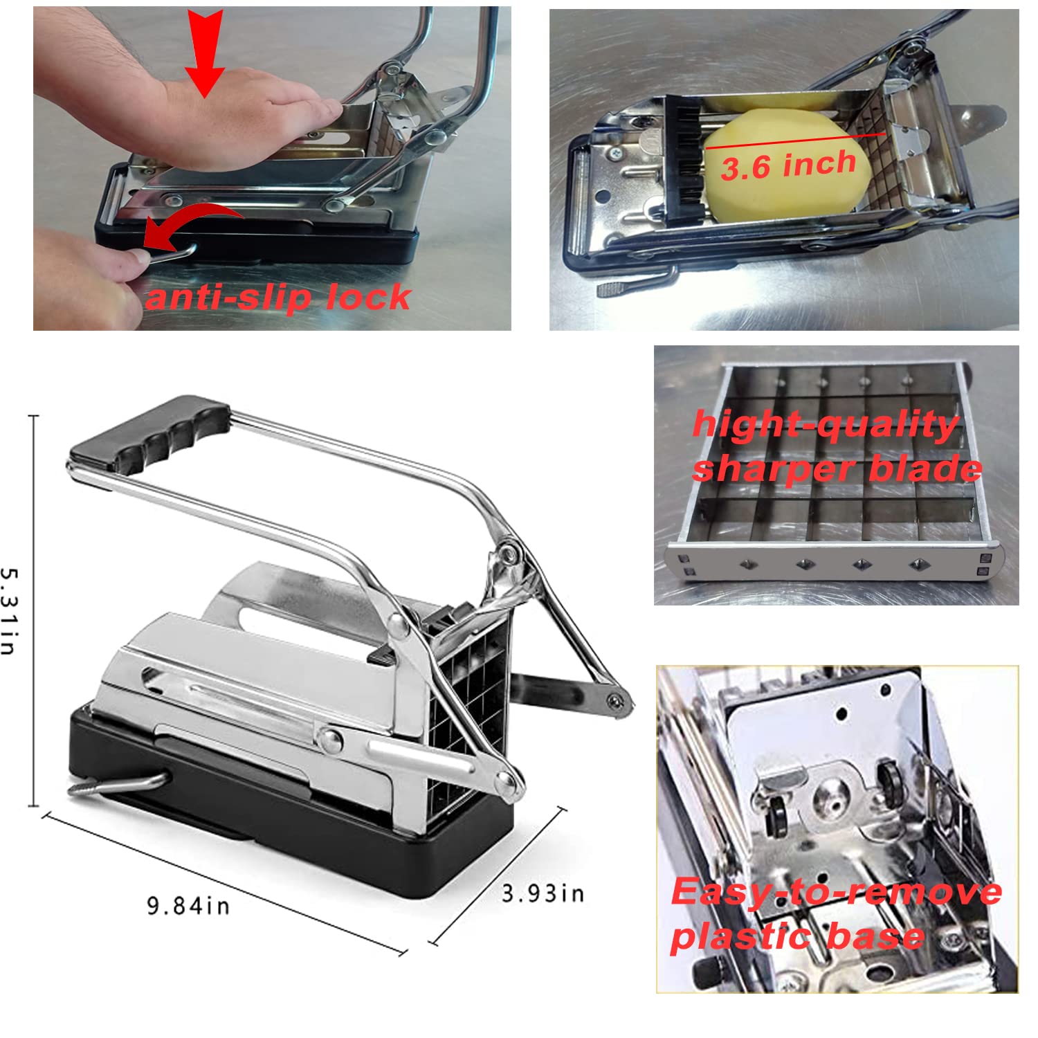 MAILE French Fry Cutter + Vegetable peeler - Professional Potato Cutter with 12-Inch Stainless Steel Blade , fixed with suction base - Great for Potatoes Carrots Cucumbers