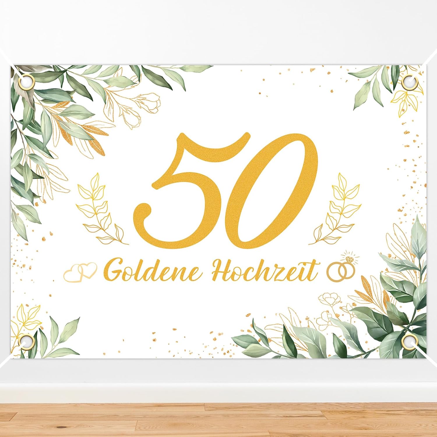 Goldene Hochzeit Deko Set - 50. Hochzeitstag Banner & Türdeko In Weiß-Gold