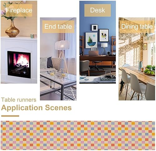 Miniatura 198 de Camino de mesa ondulado de los años 70, retro, hippie abstracto, vintage, verde, rosa, con estampado de ondas para el hogar, cocina, comedor, patio,