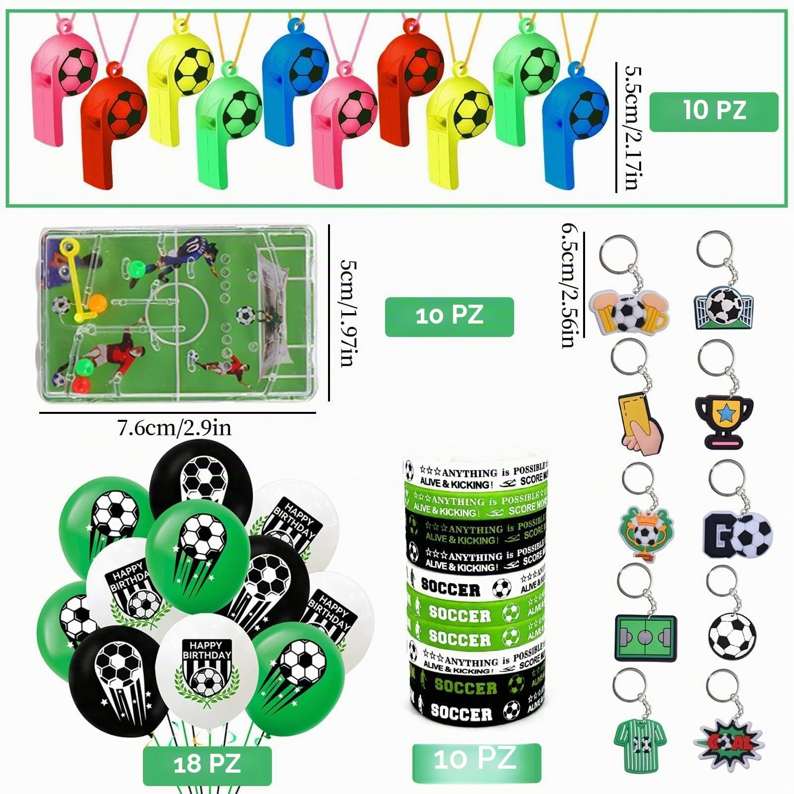 58 Pezzi Set Regalo Festa Regalini Fine Festa Compleanno Bambini | Gadget Calcio con Portachiavi Calcio, Fischietti, Mini Flipper, Balloni, Bracciali in Silicone Bomboniere per Bambini