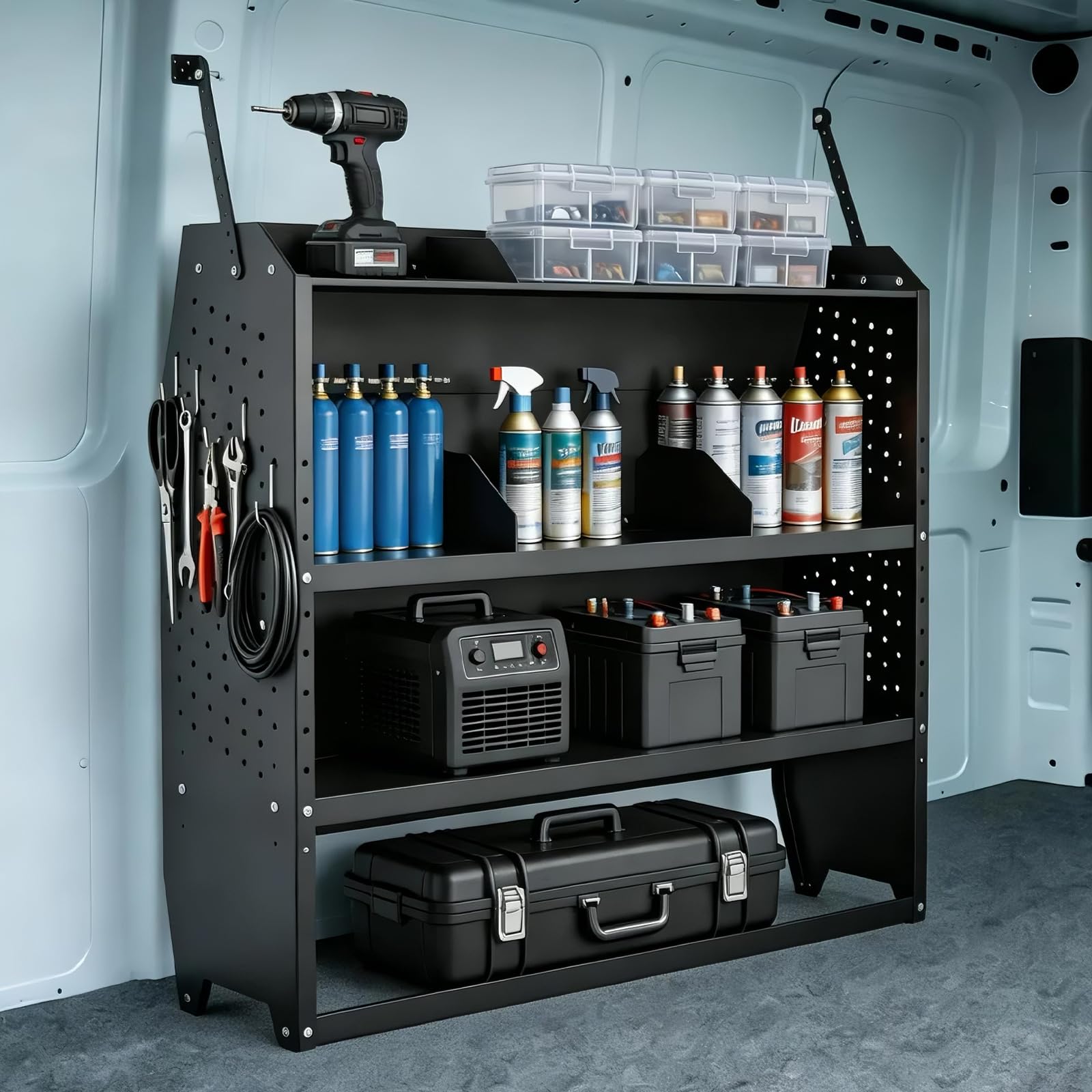 Photo 1 of StellarStar Van Shelving Steel Storage System Fit for Transit Connect 2014+, Chevy City Express, Promaster City, NV200, Heavy-Duty Work Cargo Van Shelving Organizer, 42" W x 43" H x 13" D