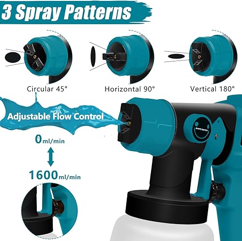 Miniatura 3 de Pulverizador de pintura para batería DEWALT de 20 V, pulverizadores de pintura HVLP inalámbricos para interior y exterior del hogar, rociador de