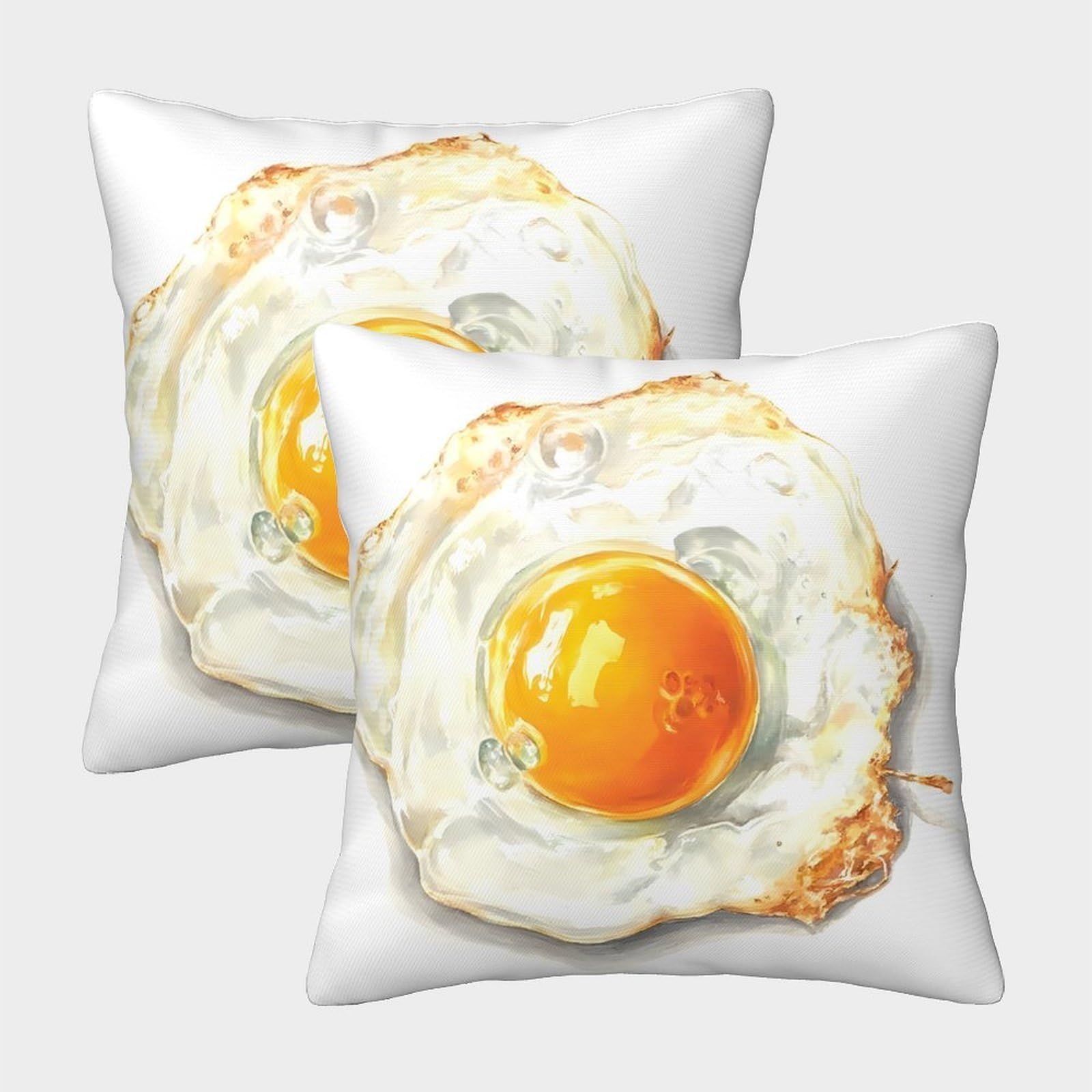 QFVANSIYO 3D Printed Fried Egg Pattern Pillowcase Microfiber Bedroom Decor Egg Pillow Cover Soft Breathable for Adults Teens 45x45cm
