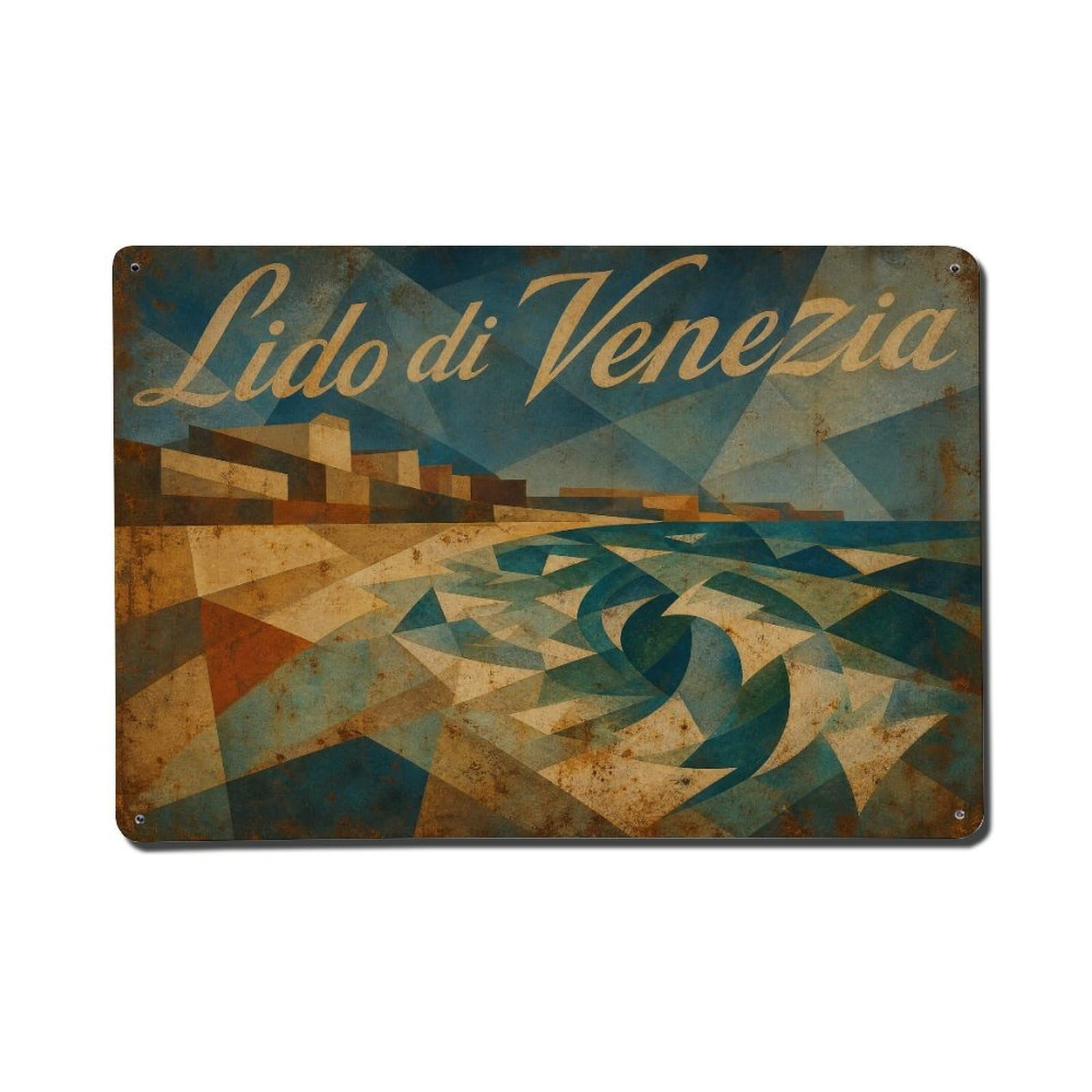 Huiyhb 8X12inch(20X30cm) Vintage Travel Lido Venezia Seashore Waves Coastline Italy Metal Tin Sign