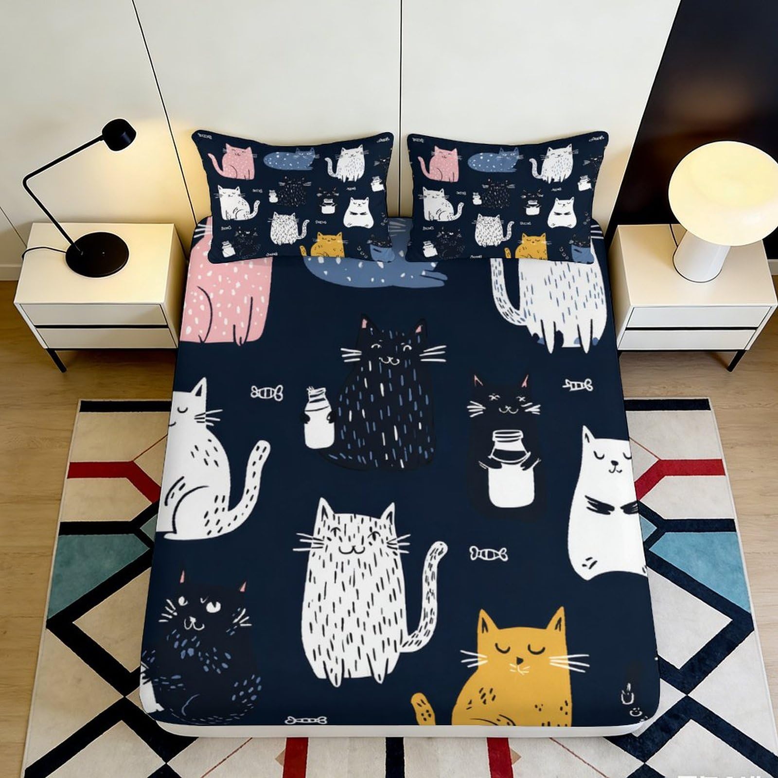 Dhbaneiok Style-1 3D Printed Cartoon Cat Fitted Sheet Microfiber Soft Breathable Colorful Kitten Mattress Cover For Bedroom Dorm Decor 90X200x25cm
