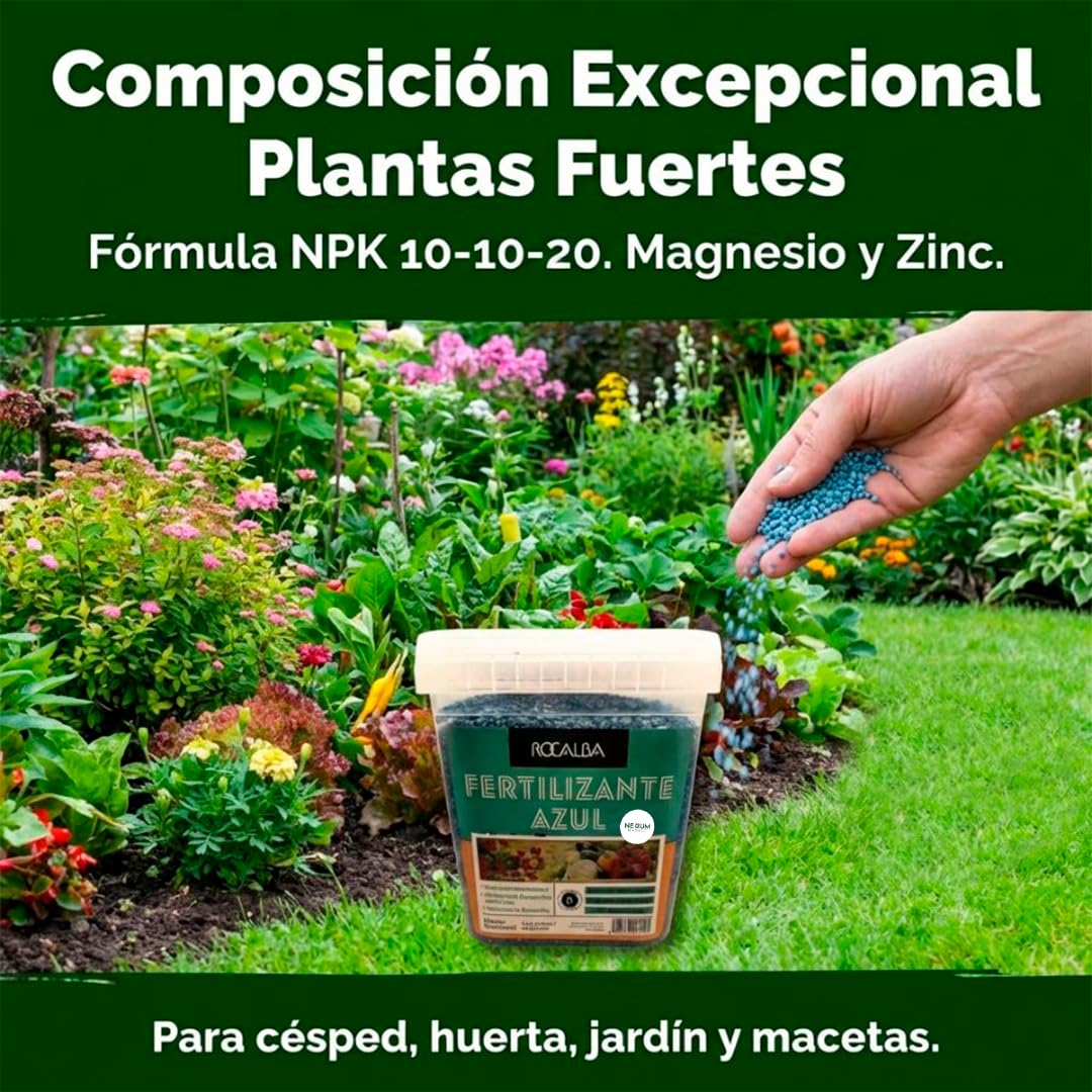 Abono Azul Universal MUY EFICAZ | Fertilizante Granulado NPK 10-10-20 Magnesio y Microelementos | Potencia Raíces, Crecimiento y Floración | Para Huerta, Jardín, Césped y Macetas | Nexum Market (4 KG)