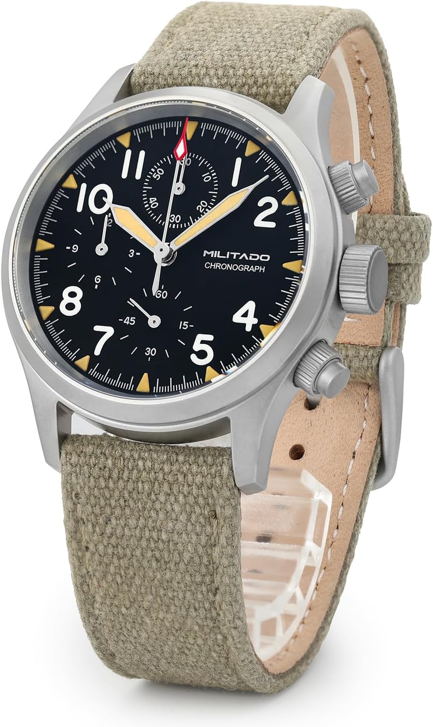 Militado ML1868 39mm Military Chronograph Watch Sapphire Crystal VK61/VK67 Quartz Watches for Men C3 / BGW9 Luminous 100M Waterproof