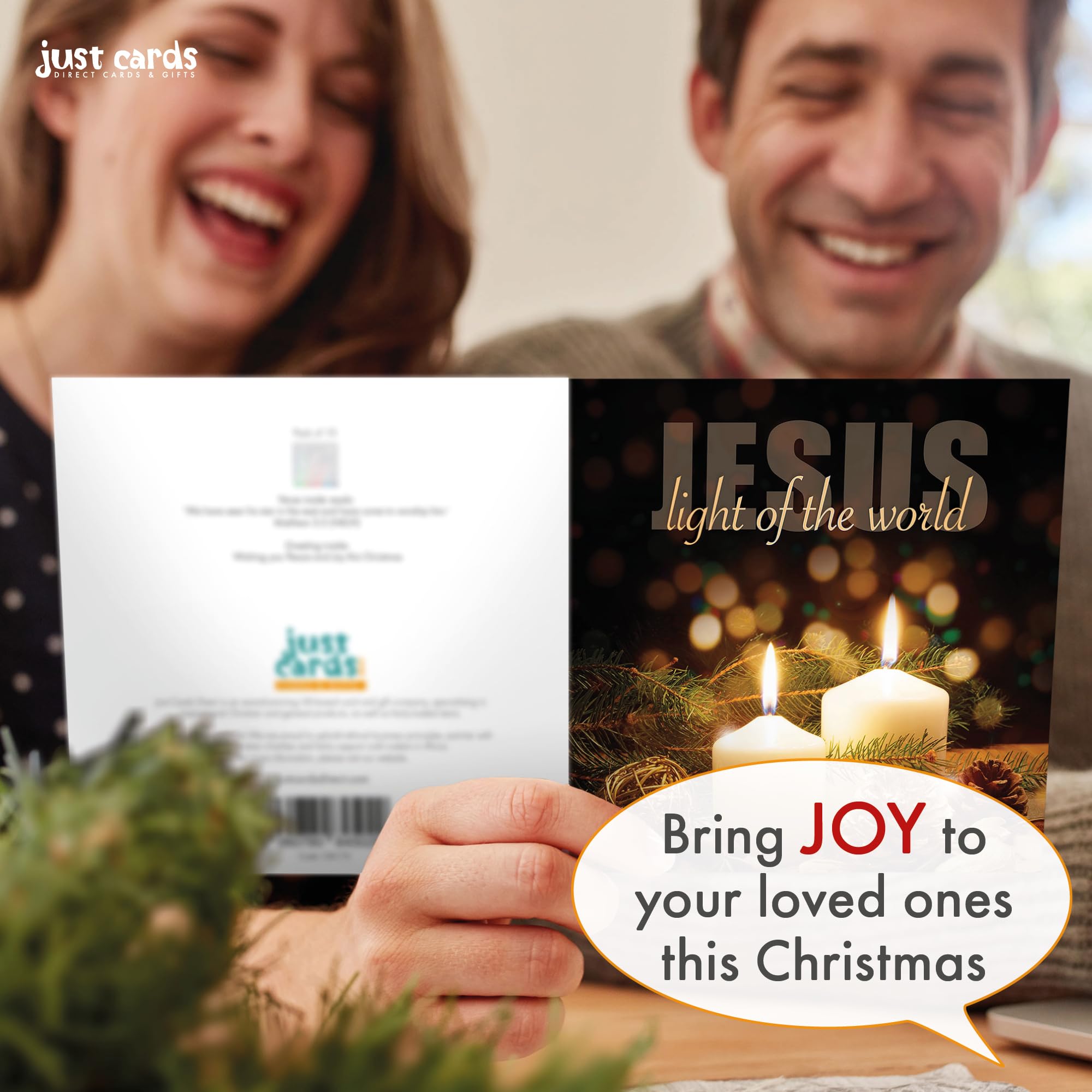 Christian Christmas cards, pack of 10 - Light, with Bible verse John 8:12 inside these religious Christmas cards, by Just Cards Direct - Image 3