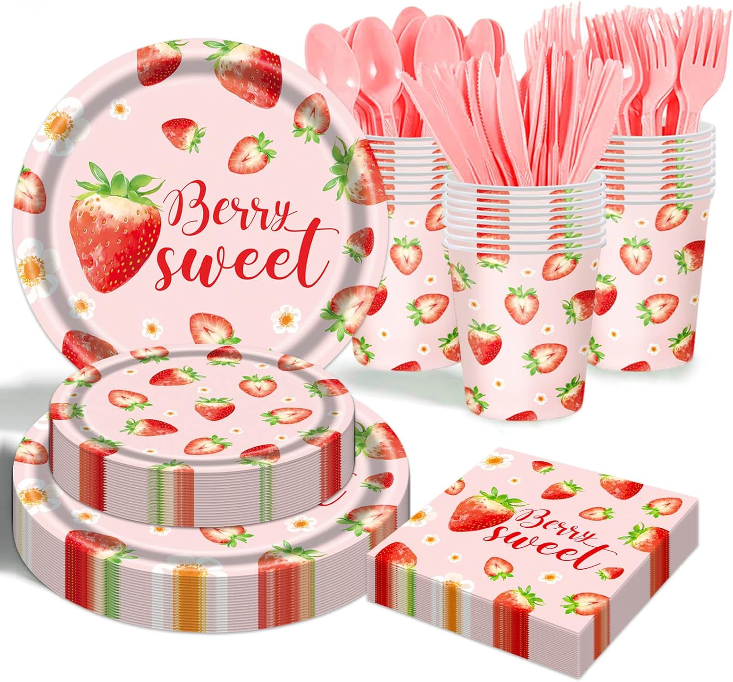 Strawberry Plates and Napkins Tableware Set - 175 Pcs Strawberry Baby Shower Party Birthday Supplies, Strawberry Shortcake Birthday Decorations for Berry Sweet Baby Shower (25 Guest)