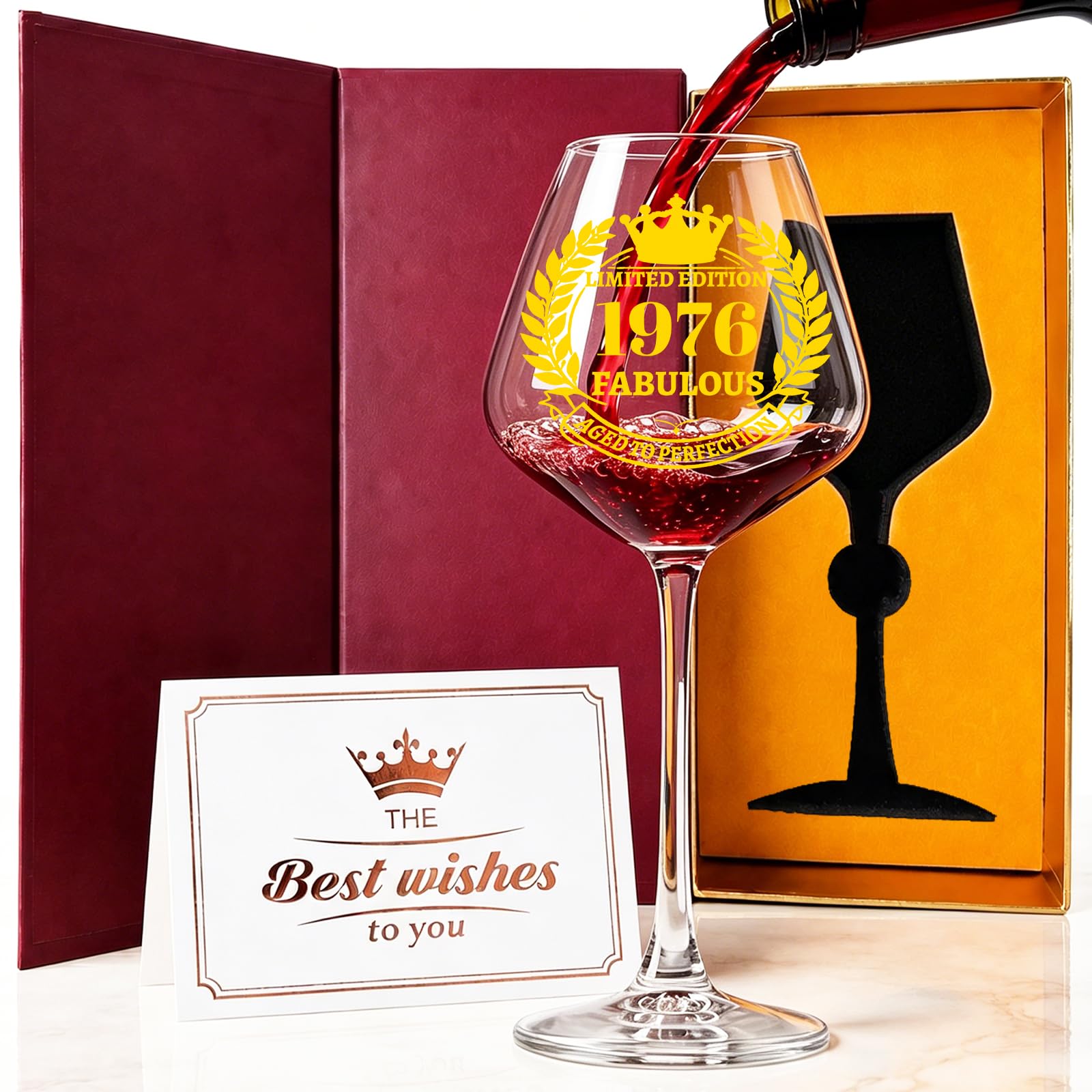 50th Birthday Gifts for Women - 16 oz Fabulous 1976 Wine Glass with Elegant Magnetic Closure Gift Box and Card, 50 Year Old Present with 1976 Print, Birthday Decoration for Mom, Wife, Daughter, Sister
