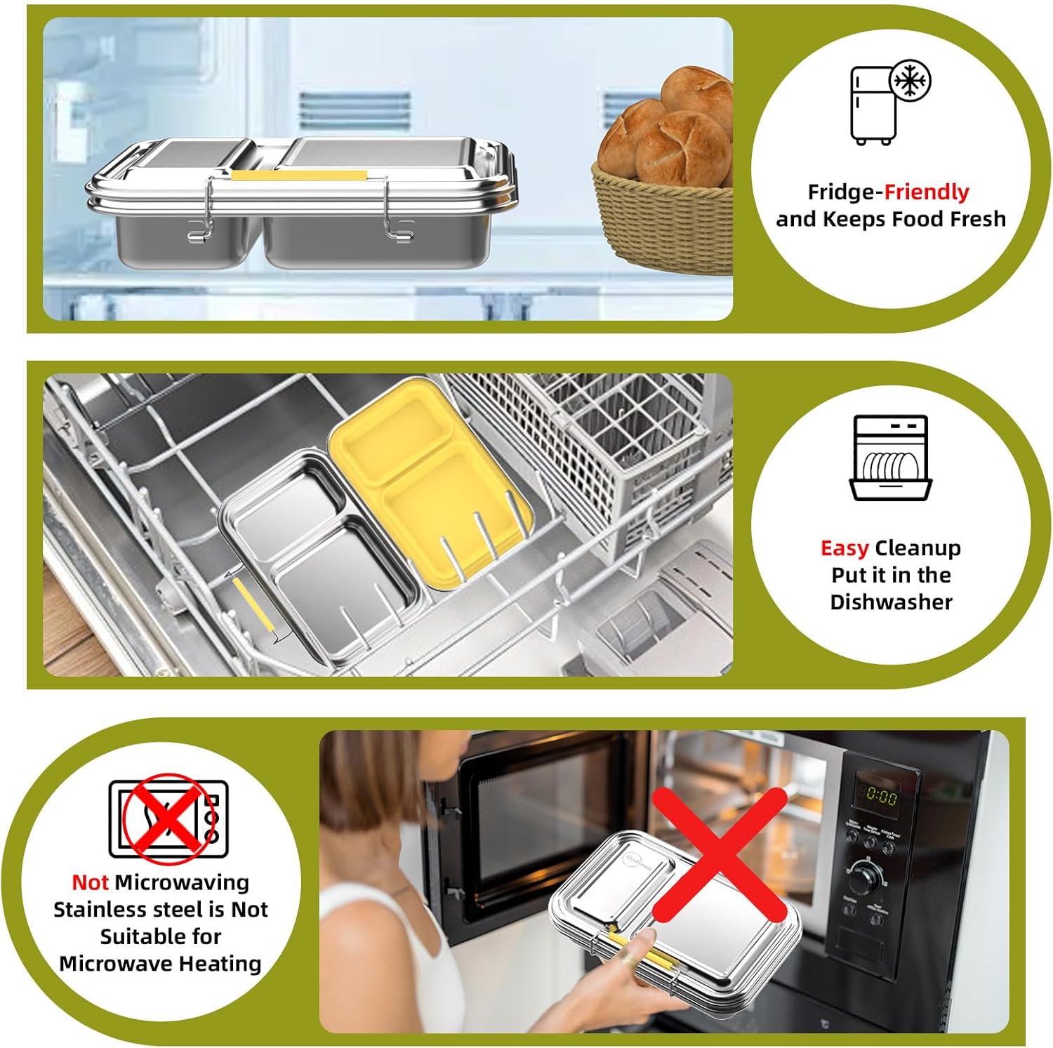 Stainless Steel Lunch box, 22.6 oz Leakproof 2-Compartments Stainless Steel Bento Box Containers,Metal Lunchbox with 2 Container, Dishwasher Safe for Adults Men Women, Office,Outdoor, BPA-Free Yellow - Image 5