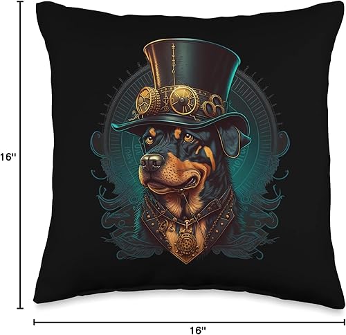Miniatura 4 de Rottweiler lover apparel for Rottweiler owner Steampunk Rottweiler - Almohada de 16 x 16 pulgadas, multicolor