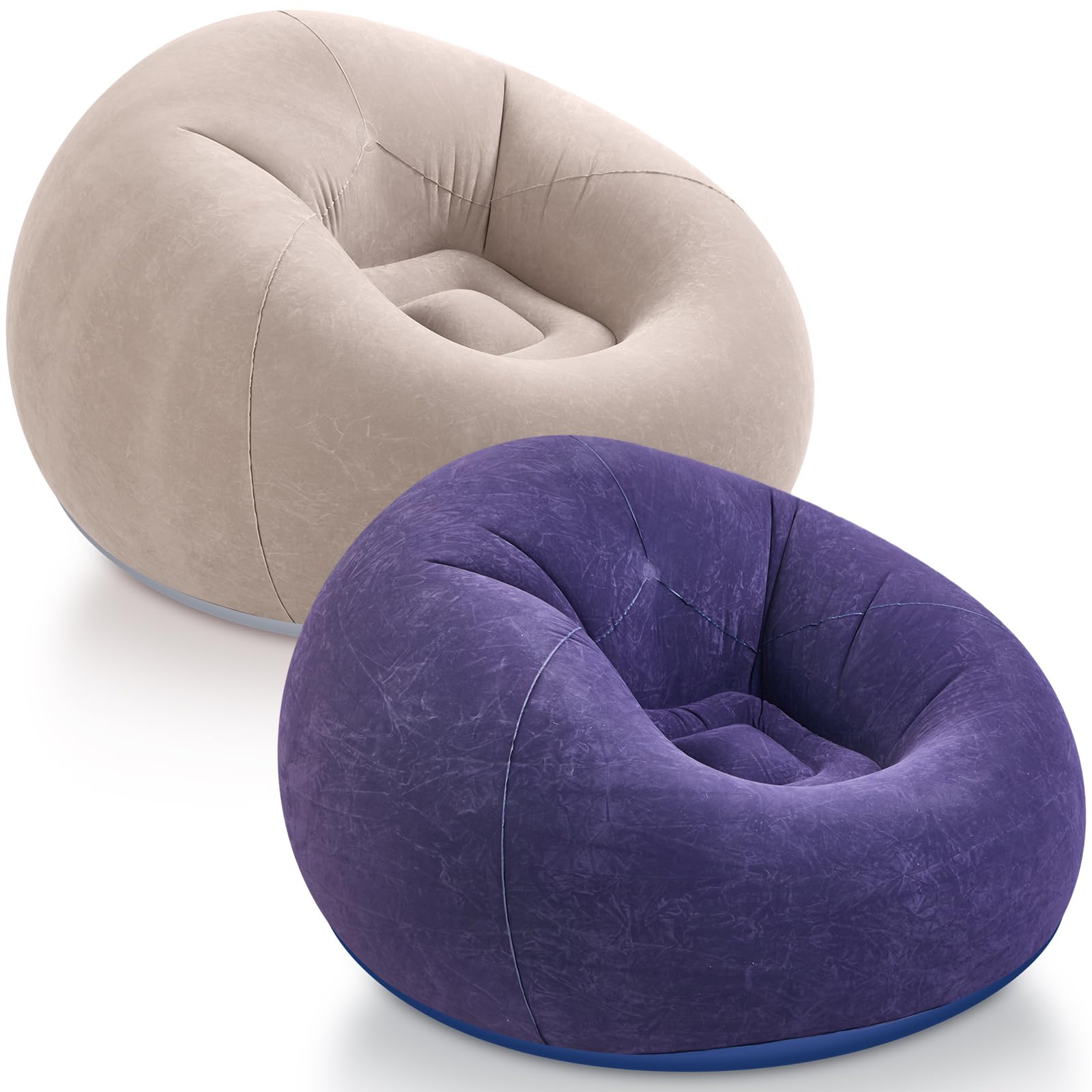 Realspring Inflatable Bean Bag Chairs,Brown, Blue,2 Pcs