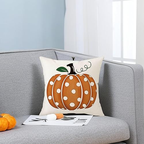 Miniatura 3 de Aitukang Fundas de almohada de otoño de 18 x 18 pulgadas, diseño de rayas de calabaza naranja, funda de almohada decorativa de otoño de Acción de