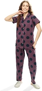 WEET Women Polka Dots Print Night Suit Shirt & Pajama Set Price In India