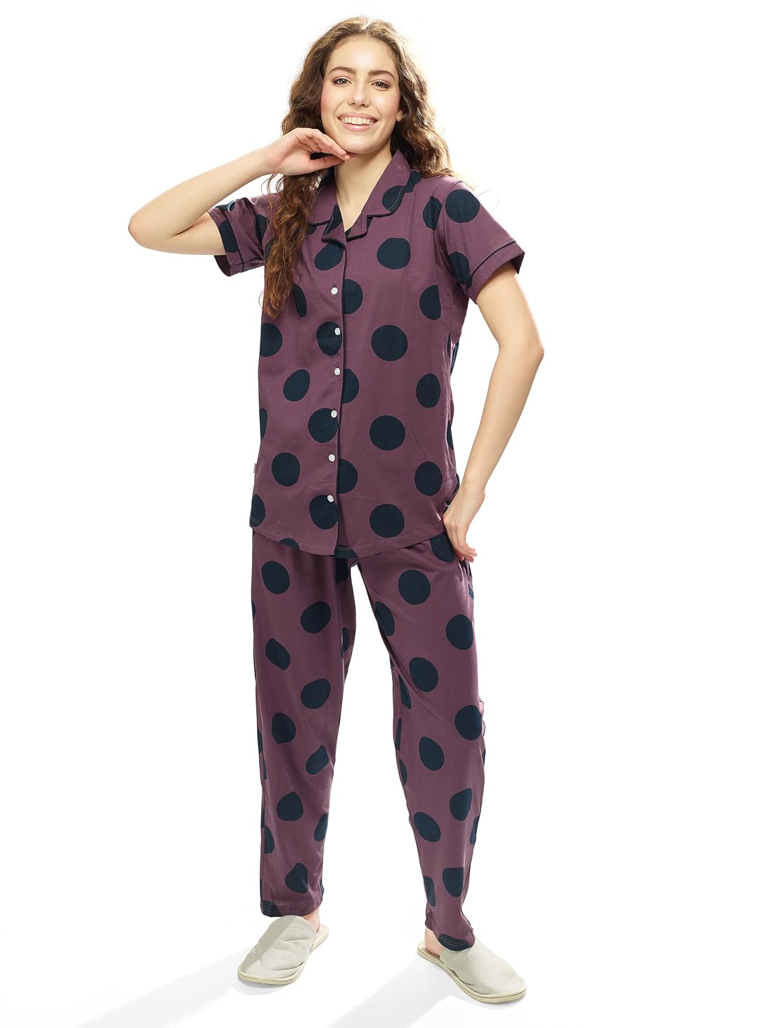 WEET Women Polka Dots Print Night Suit Shirt & Pajama Set - Review, Price and Buying Guide