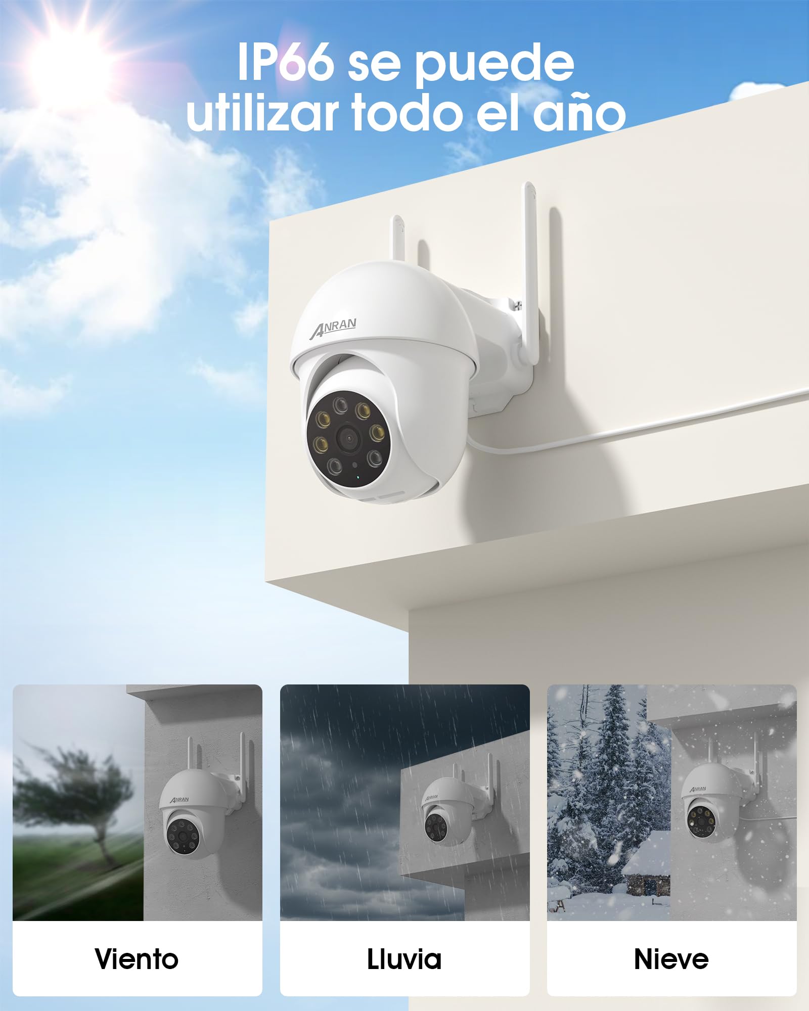 ANRAN Camara Vigilancia WiFi Exterior, 3MP Seguridad Cámara 2,4G/5G WiFi, PTZ 360°, Visión Nocturna, Audio Bidireccional, Seguridad para Hogar, Garaje y Jardín, 2 Unidades