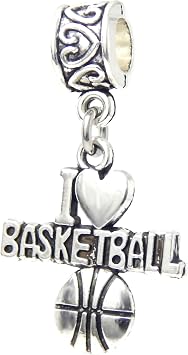 Cherityne Dangle I Love Basketball Charm Bead for Charms Bracelets