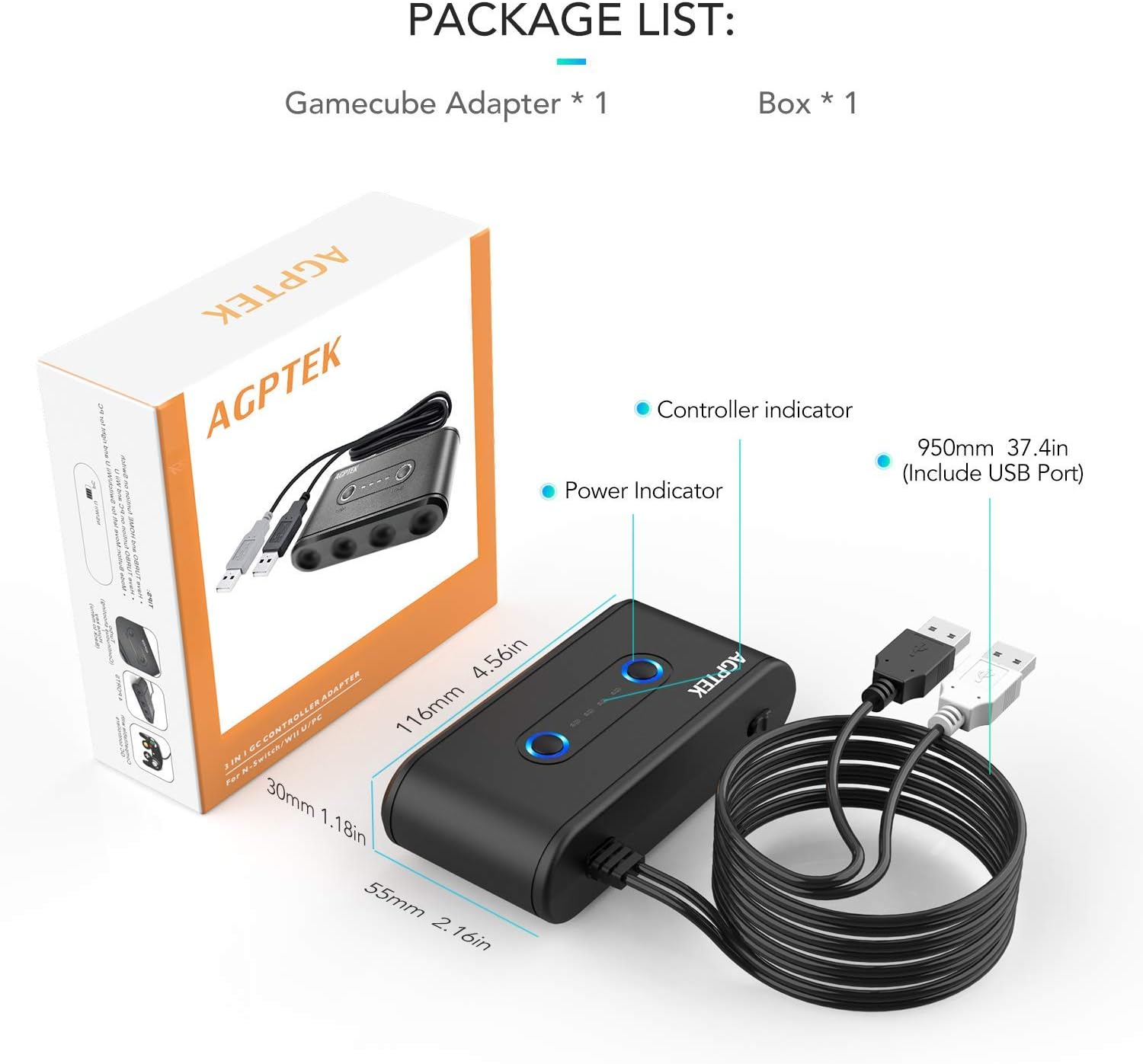 Switch GameCube Controller Adapter, Super Smash Bros GameCube Converter for Wii U, Nintendo Switch and PC USB with 4 Ports Black, No Drivers Need, Black