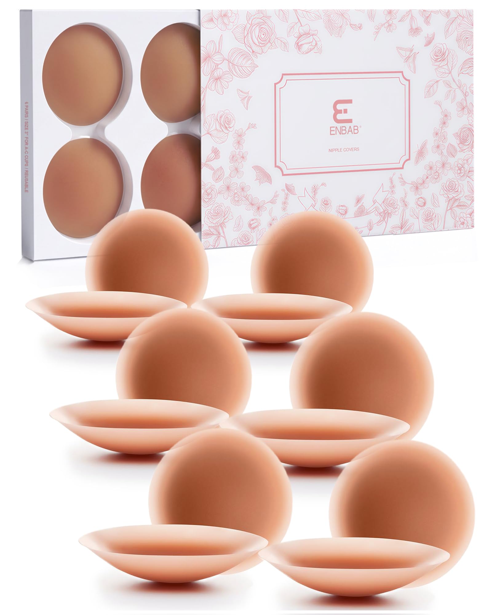 ENBAB Nipple Covers for Women, 6 Pairs Seamless No-Show Pasties, Sticky Bra