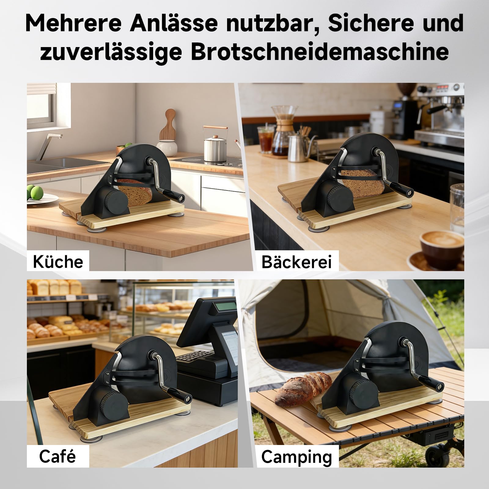 Brotschneidemaschine Manuell 0–15 mm Einstellbare Dicke, Rostfreie Stahlklinge, Skalenlinien & Saugnäpfe, Hell-Naturholz Design für Private und Kommerzielle Nutzung