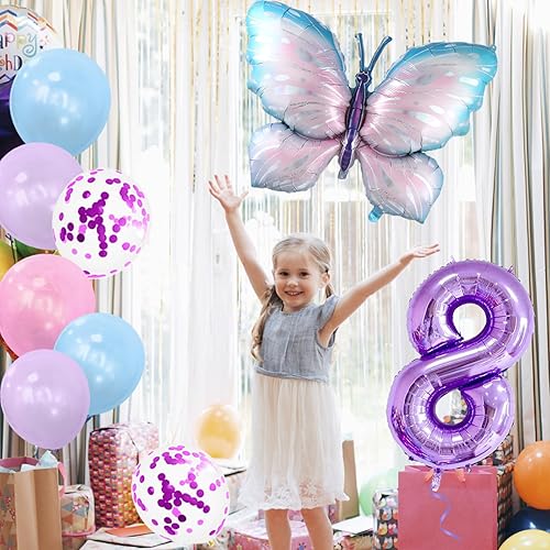 Miniatura 4 de Decoraciones de cumpleaños de mariposa con globo de mariposa para niñas (mariposa 8)