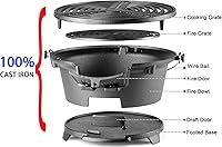 Vista 5 de IronMaster Hibachi Grill, 100% Cast Iron, Tabletop Small Portable Charcoal Grill for Outdoor Camping - 2 Heights, Air Control, Coal Door, Ideal for