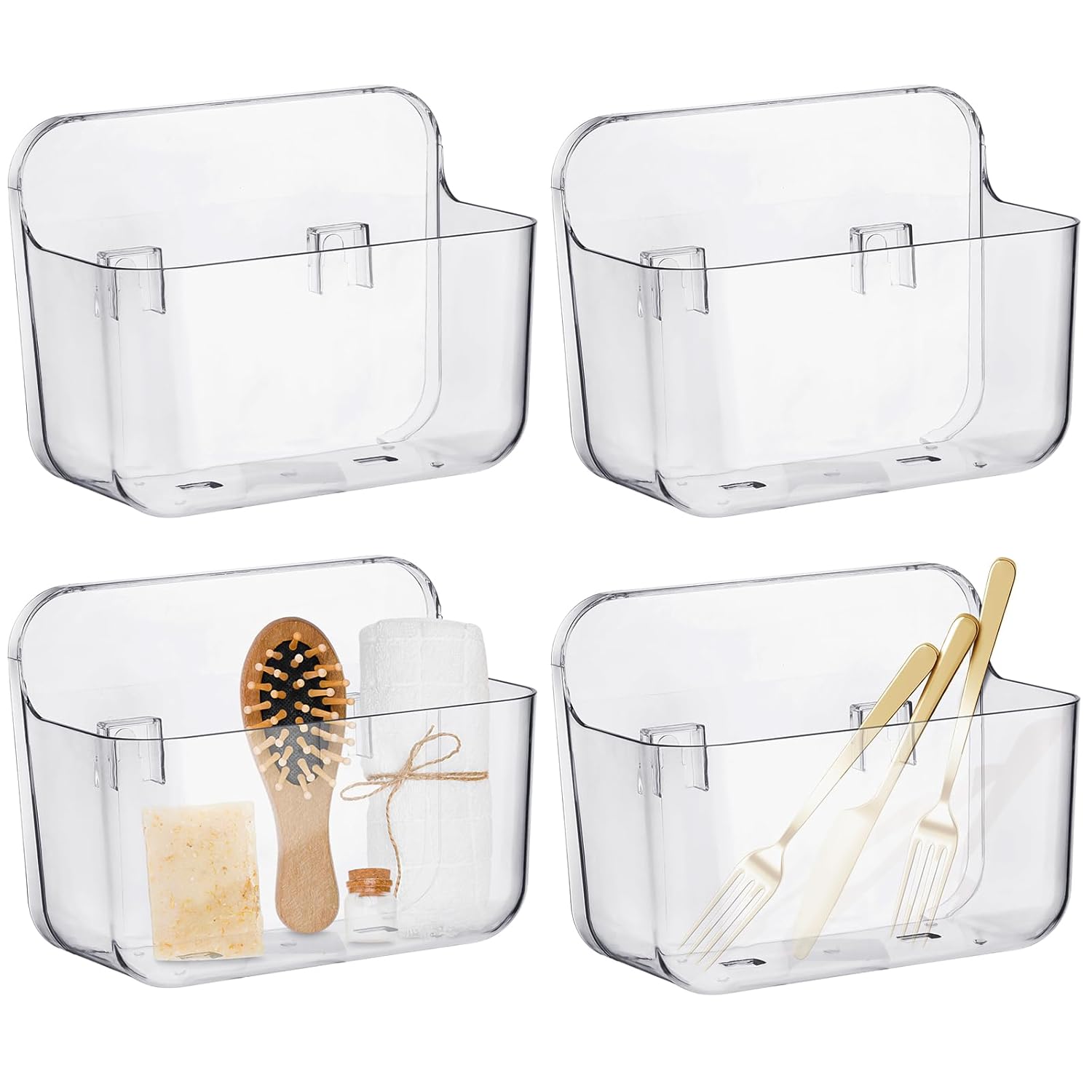 Domensi 4 Pcs Adhesive Acrylic Wall Mounted Organizer for Cabinet Plastic Wall Mount Basket Adhesive Shelf Without Drilling