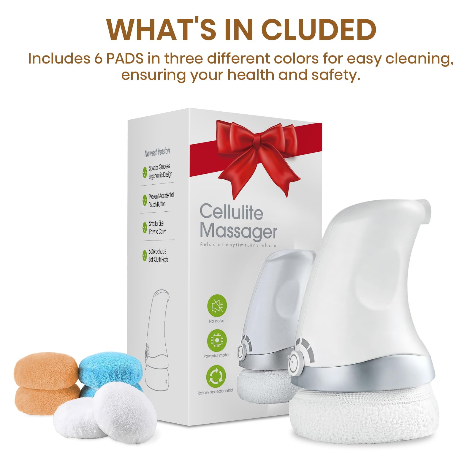 Cotsoco Masseur Anti-Cellulite Électrique avec 6 coussinets lavables doux pour la peau pour l'abdomen, la taille, les fesses, les bras et plus encore, raffermir et lisser la peau grâce au massage