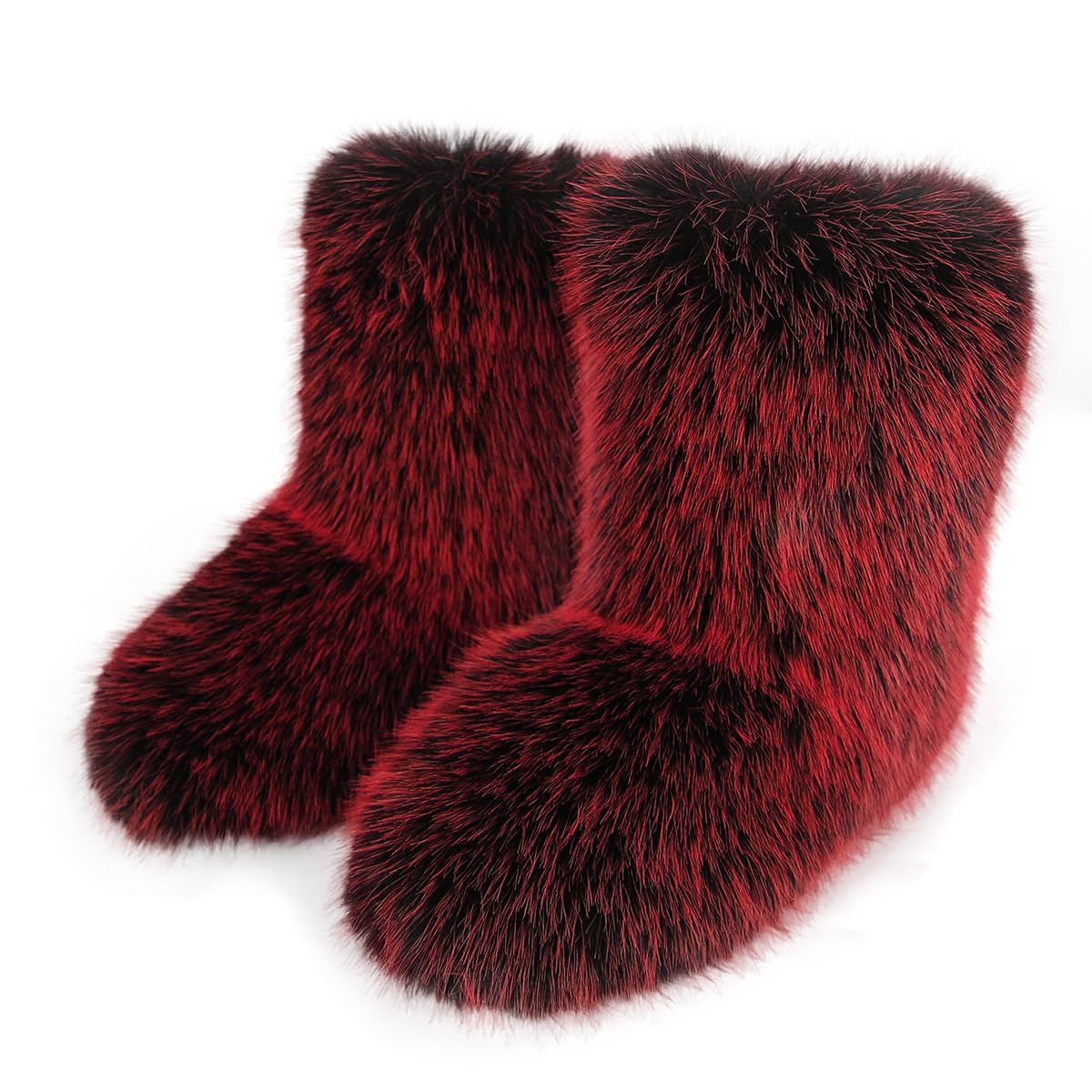 Eosxrp Furry Faux Fur Boots Women's Winter Shoes Woman Fluffy Warm Snow Boots Mid-Calf Comfortable Outdoor Flat