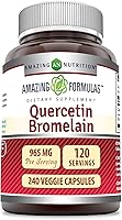 Vista 1 de Amazing Nutrition Quercetina 800 mg con bromelina 165 mg Veggie Cápsulas Suplemento Sin OMG Sin gluten Hecho en Estados Unidos Adecuado
