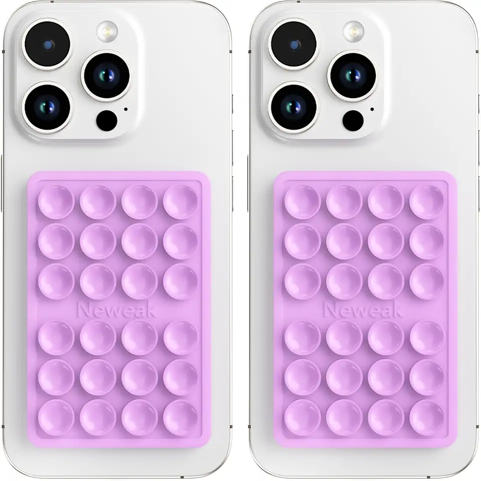 Pacote com 2 capas de telefone com sucção de silicone, suporte adesivo de silicone para iPhone e Android, aderência mãos livres para selfies e TikTok, presente para mulheres (roxo)