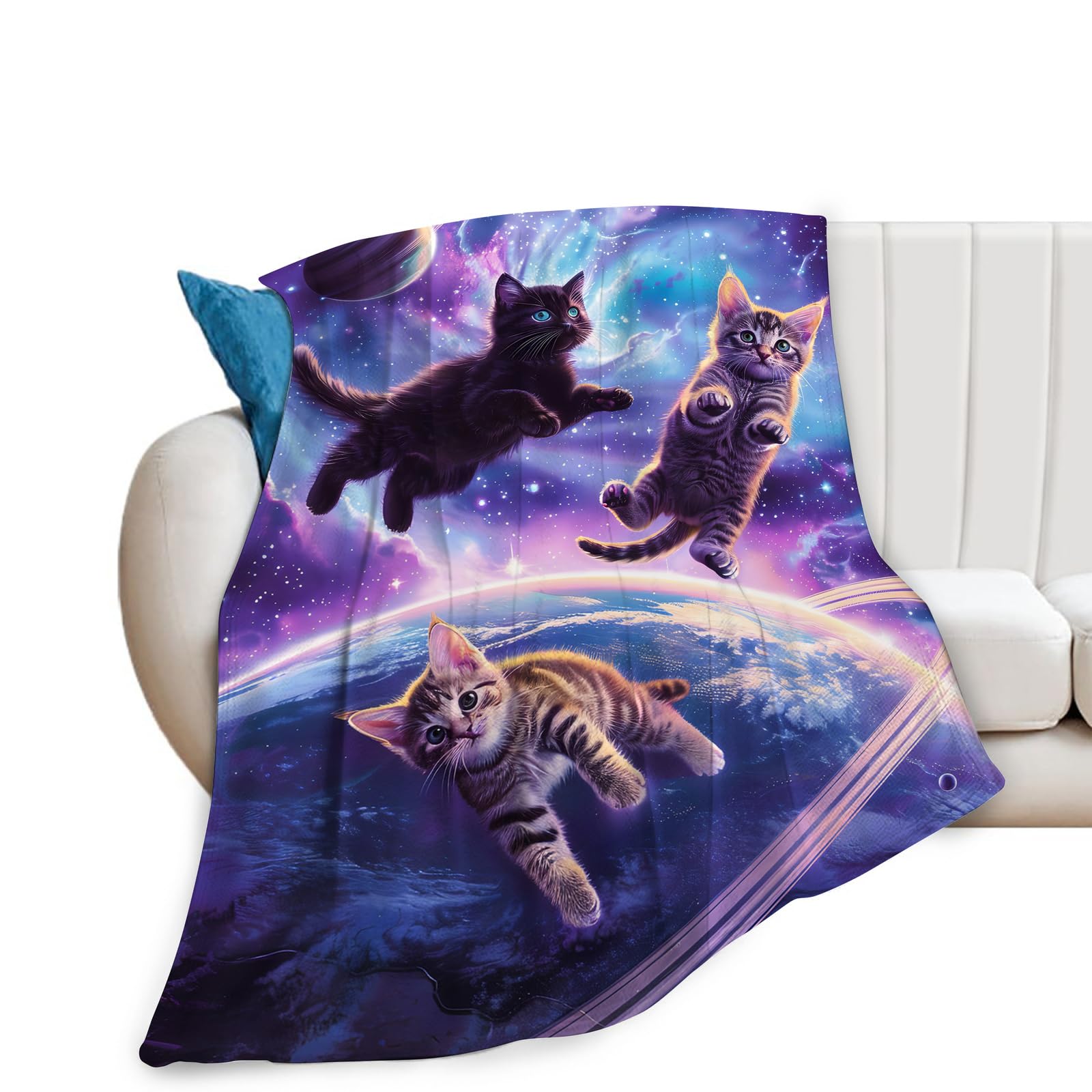 Funny Cat Blanket Super Soft Warm Fluffy Flannel Cat Lovers Gifts Throw Blanket Cozy Fuzzy Plush Bedding Blanket Gift for Boys Girls Teens Adults