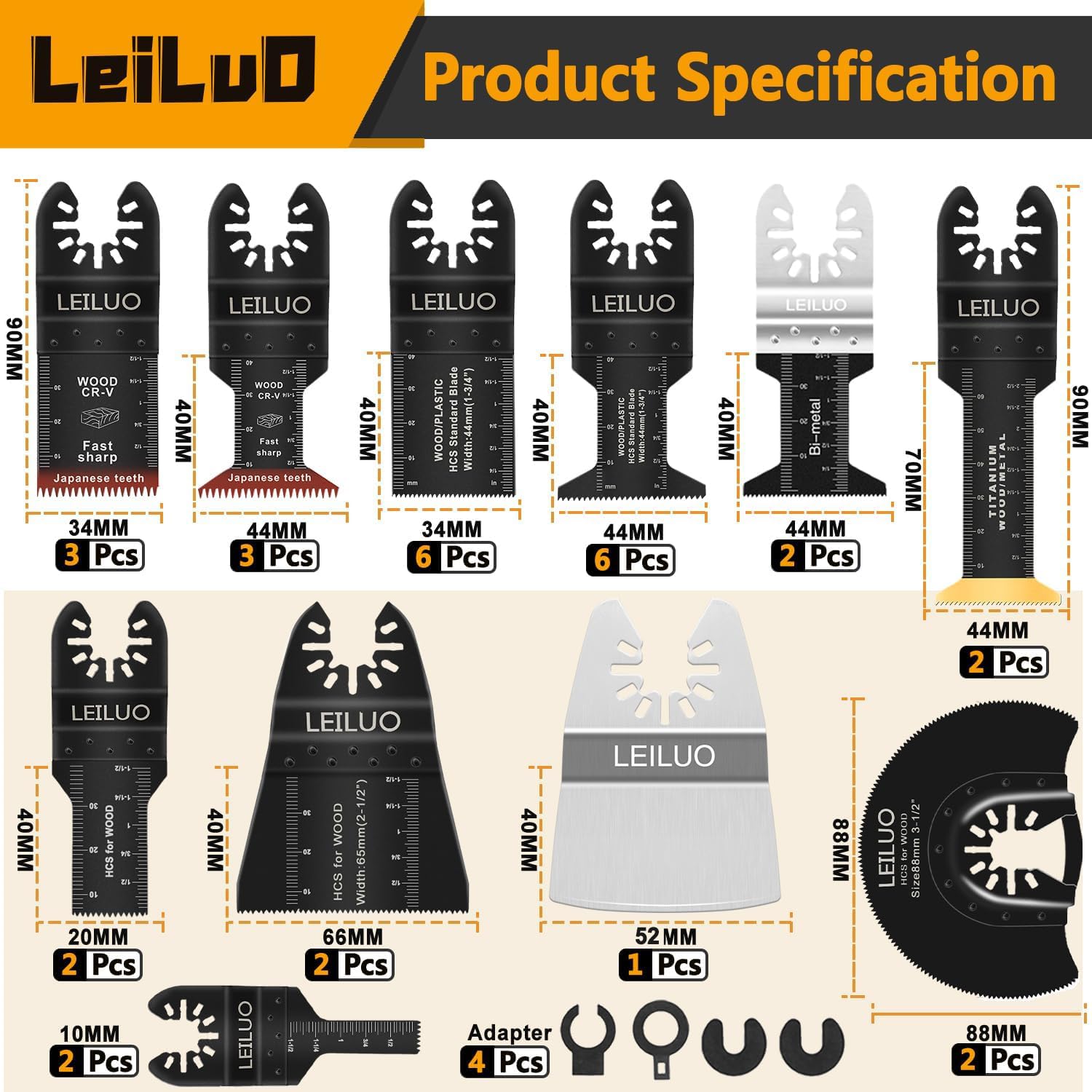 LEILUO Set di lame per utensili multiuso da 116 pezzi, accessorio universale per strumenti oscillanti con custodia, compatibile con Einhell Makita DTM51Z Dremel Parkside e altri