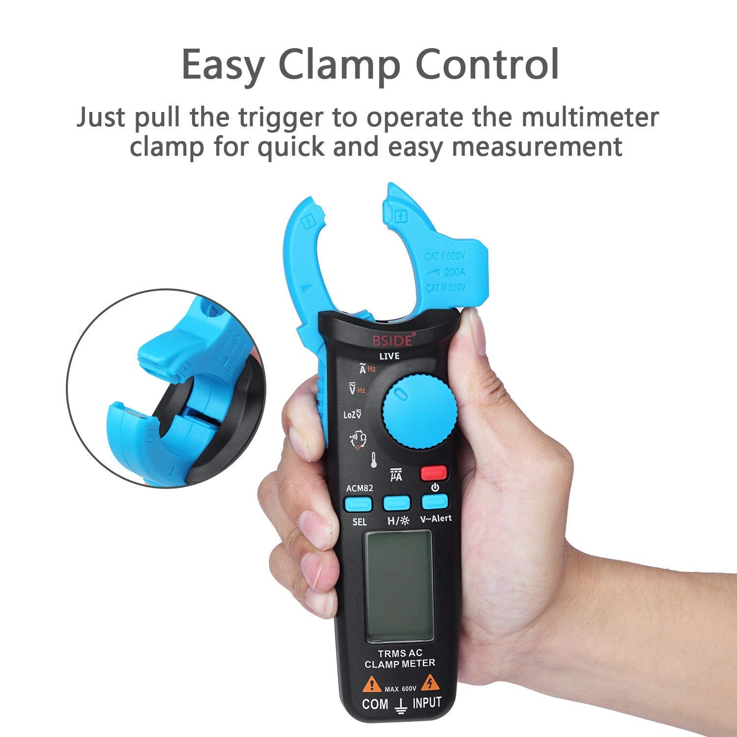 Mini Pinza amperometrica Digitale ACM82 True RMS Auto Range 0,001 A Test di Corrente Hz Temp Ohm uF V-Alert Live Check con Clip da Tasca (Blu)